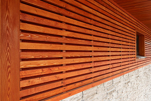 Фасад с характером: Сочетание лиственницы, сосны и камня в Honka Family Club