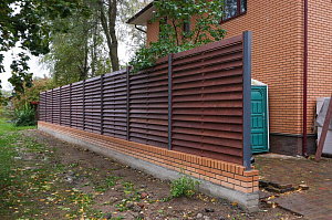 Элегантный забор из планкена и кирпича на Прохладном озере