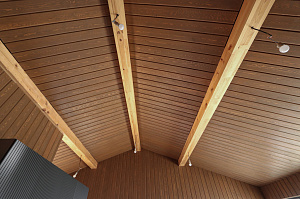 Имитация бруса из ангарской сосны с покраской лазурью Nordik Sauna от "Финкраски"