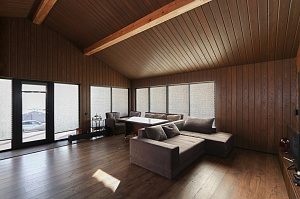 Имитация бруса из ангарской сосны с покраской лазурью Nordik Sauna от "Финкраски"