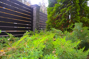 деревянный забор с каменными столбами 2