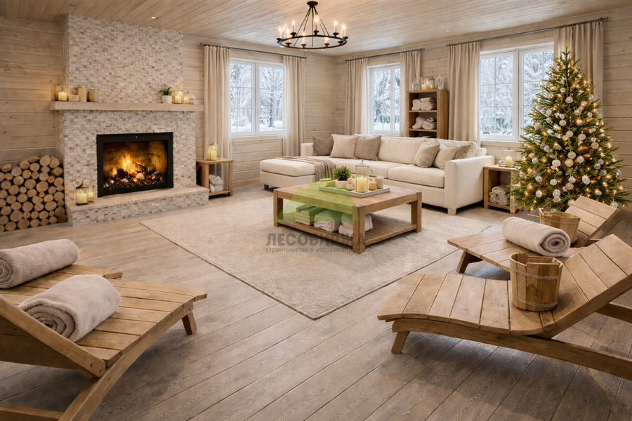 Зона релакса в бане с полами из ДПК