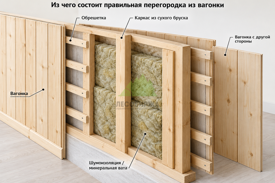 Из чего состоит перегородка из вагонки
