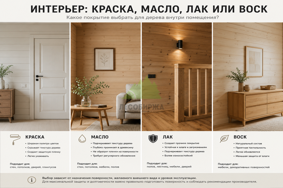 Как смотрится воск, укрывная краска, лак и масло