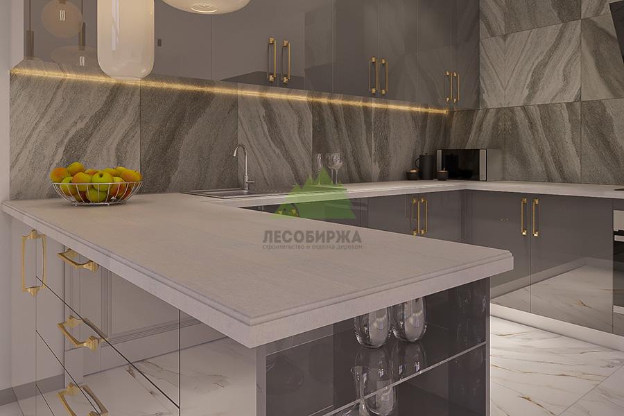 Столешница из лиственницы, крашеная в белый цвет, для кухни