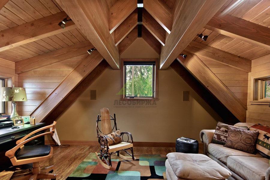 офисный кабинет в мансарде из имитации бруса